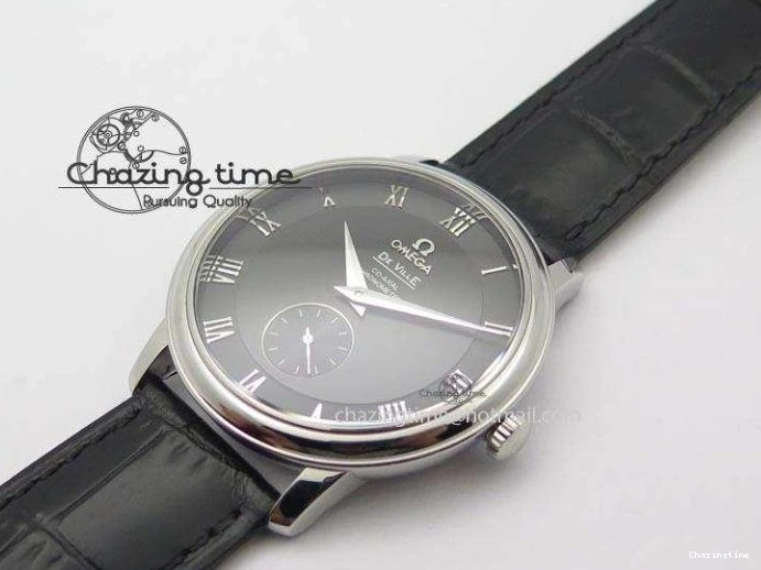 0103 De Ville MK 1:1 Best Edition SS Black Dial On Black Leather Asian Seagull T1701 (Sec@6) Unisex 8243